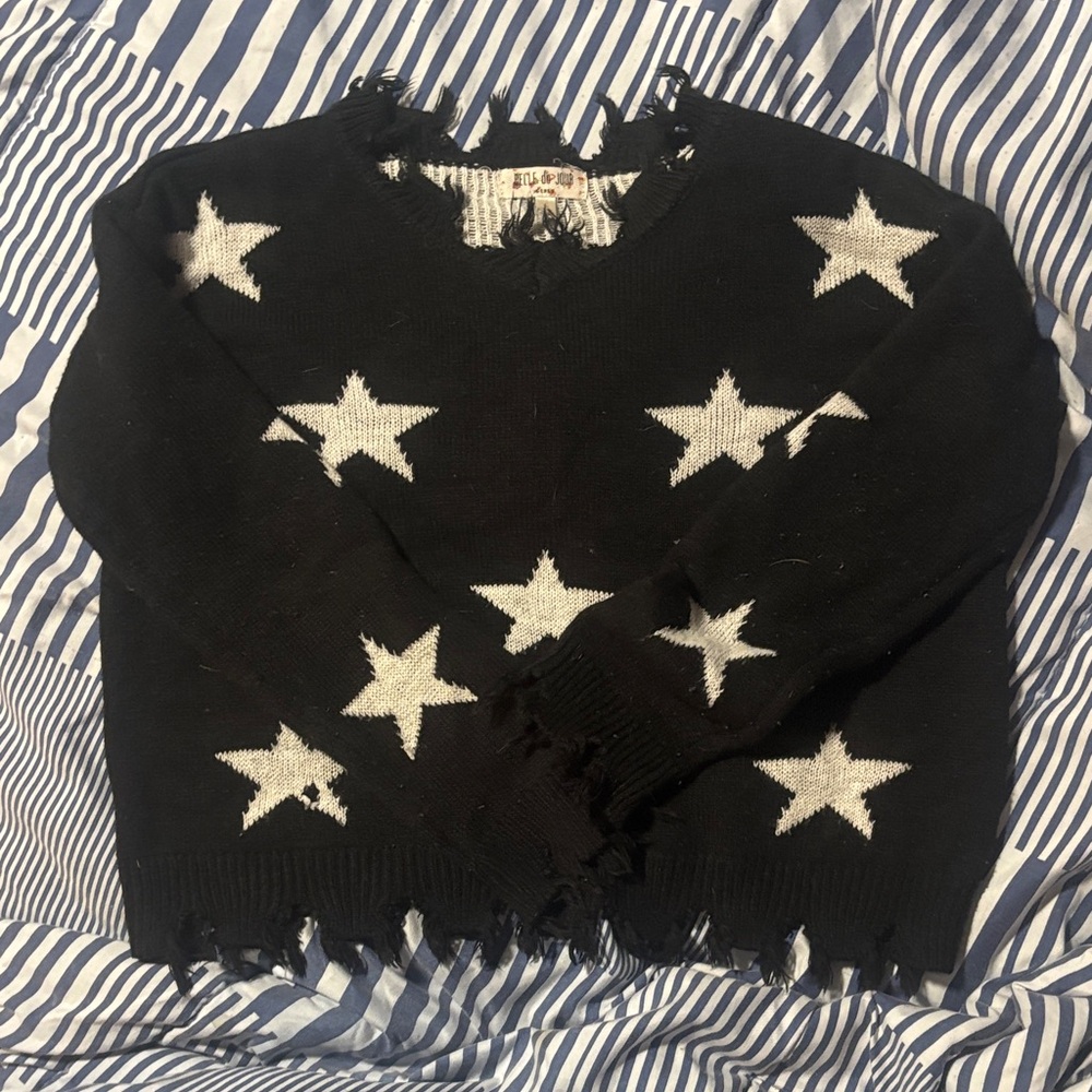 Belle Du Jour Black Sweater with White Stars